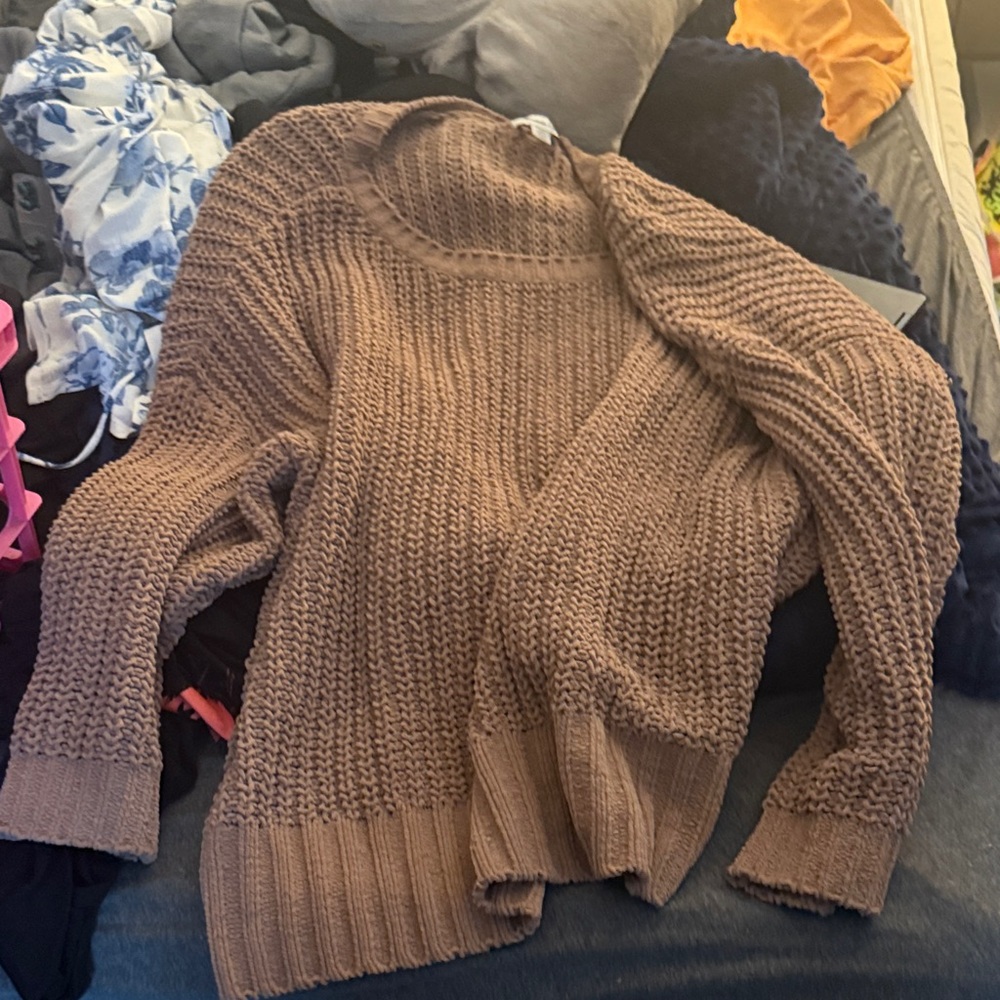 American Eagle Outfitters Tan Off-the-Shoulder Sweater